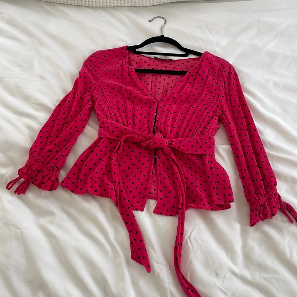 Zara blouse pink polka dot